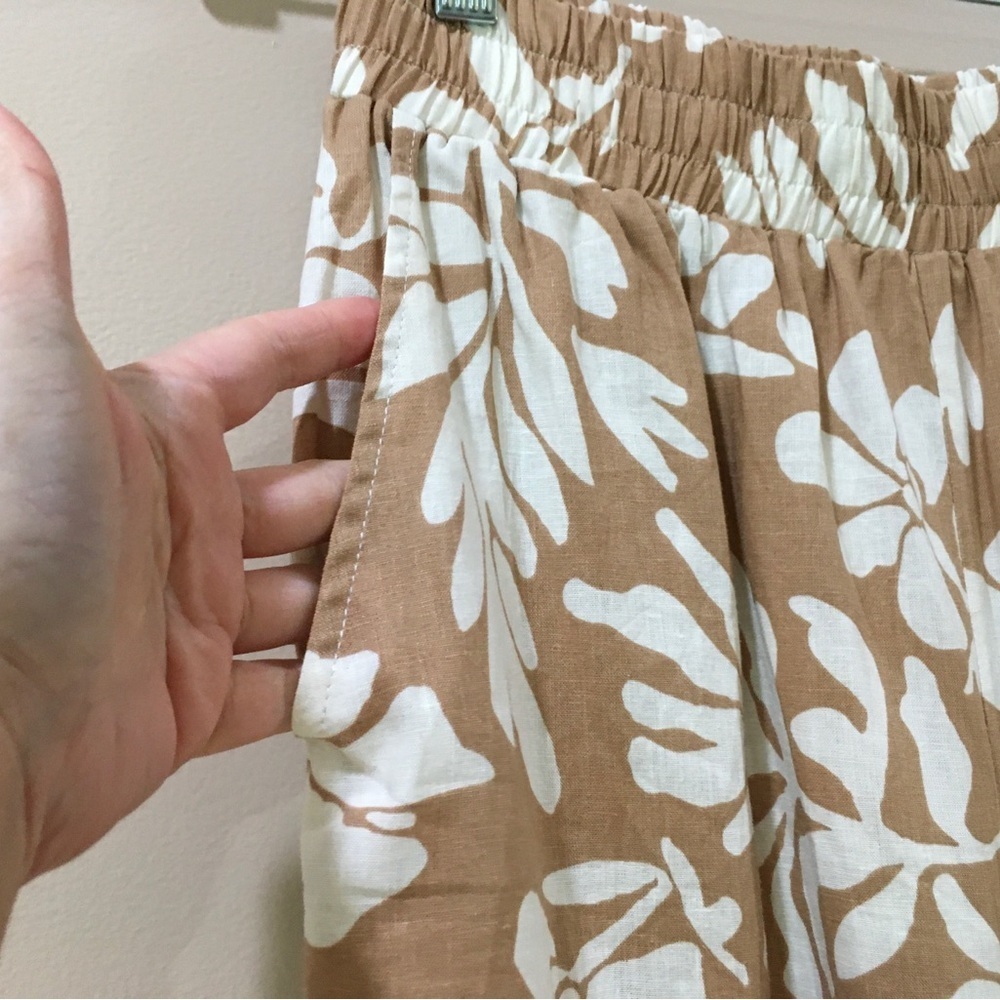 Christian Siriano Linen Palazzo Pants Wide Leg Cropped Brown White Tropical Sz M - Picture 2 of 6